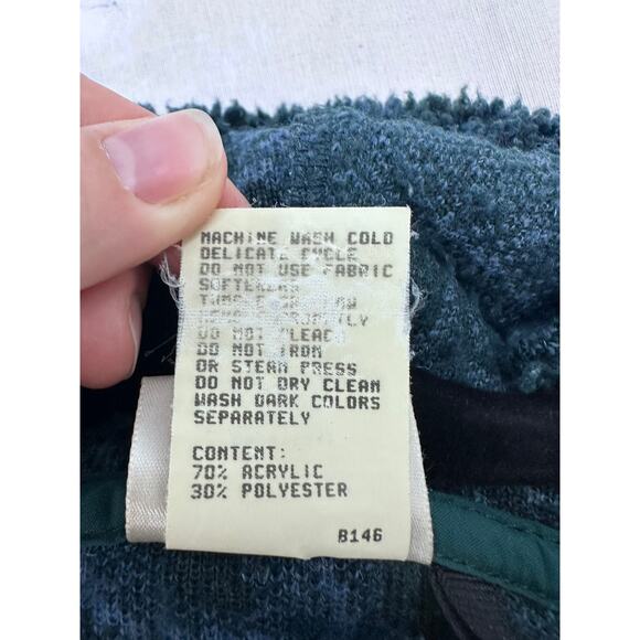 Vintage L.L. Bean Women's sz M Oak Leaf Print Green Blue Fleece Zip Up Hoodie - Picture 10 of 10